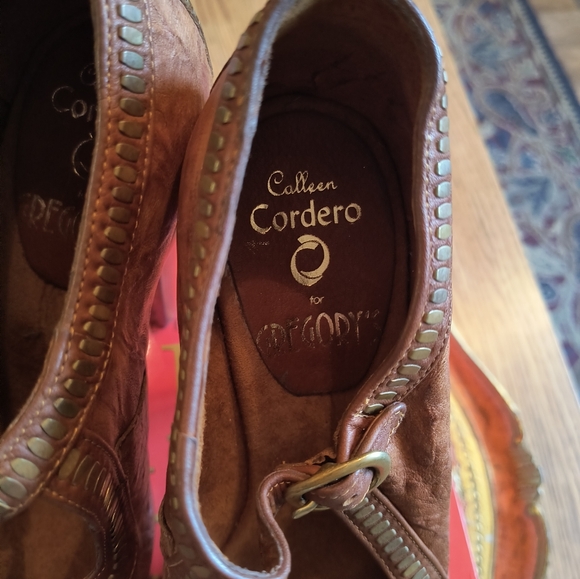 Colleen Cordero Platform Heels Studded Brown Leather and Wood High Heels - Picture 11 of 16